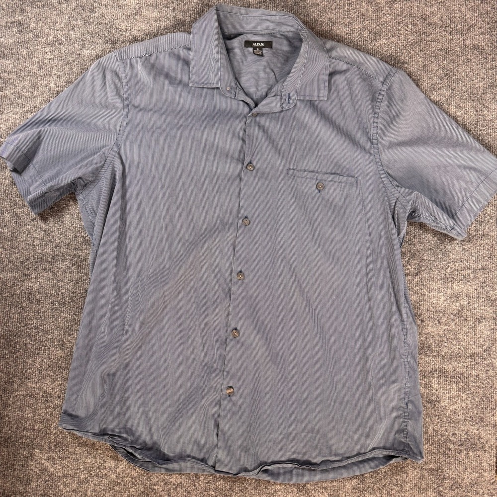 Alfani Mens XL Regular fit Gray Mini Striped Stretch Button Down Shirt